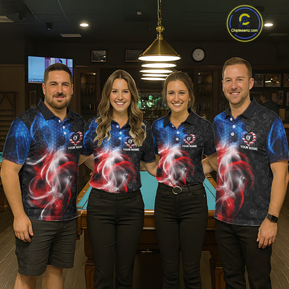 Heart US Flag Pool 8 Ball Men's Billiard Shirt Custom Couple Patriotic Billiard Attire NYN2549