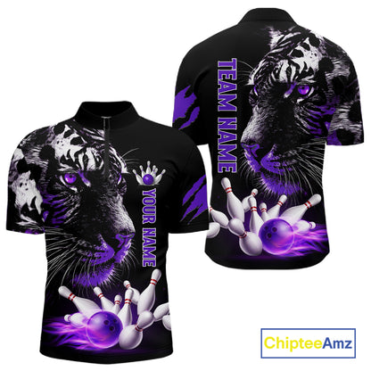 Personalized Horror Tiger Bowling Shirts For Men Purple Flaming Tiger Team Bowling Jerseys NYN3131