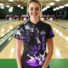 Load image into Gallery viewer, Personalized Horror Tiger Bowling Shirts For Women Purple Flaming Tiger Team Bowling Jerseys NYN3131