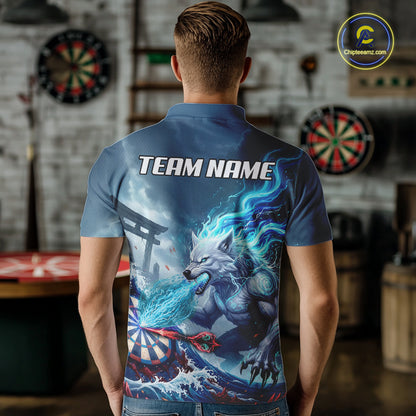 Custom Red & Blue Flames Wolf Dartboard Dart Men Polo Jerseys Outfits Dart Team Shirts NYN1751