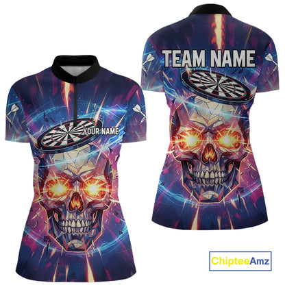Custom Neon Skull Dartboard Colorful Lightning Dart Women Quarter-Zip Jerseys Dart Team Shirts NYN1753