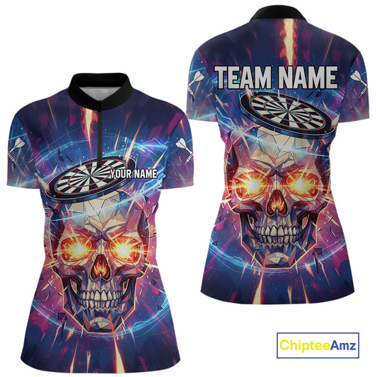 Custom Neon Skull Dartboard Colorful Lightning Dart Women Quarter-Zip Jerseys Dart Team Shirts NYN1753