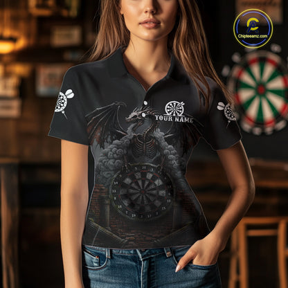 Skeleton Dragon Grey Smokes Cracked Darts League Shirt Custom Dragon Women Darts Jersey NYN2039
