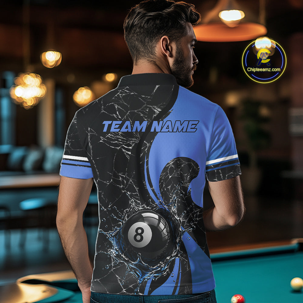 Blue Watering 8 Ball Pool Billiard Shirts For Men Custom Broken Glass Billiard Team Jersey NYN3136