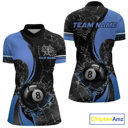 Blue Watering 8 Ball Pool Billiard Shirts For Women Custom Broken Glass Billiard Team Jersey NYN3136