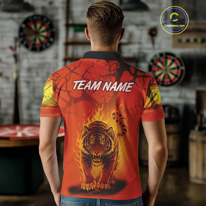 Flaming Tiger Orange Pattern Dartboard Darts Shirt For Men - Custom Name NYN0357