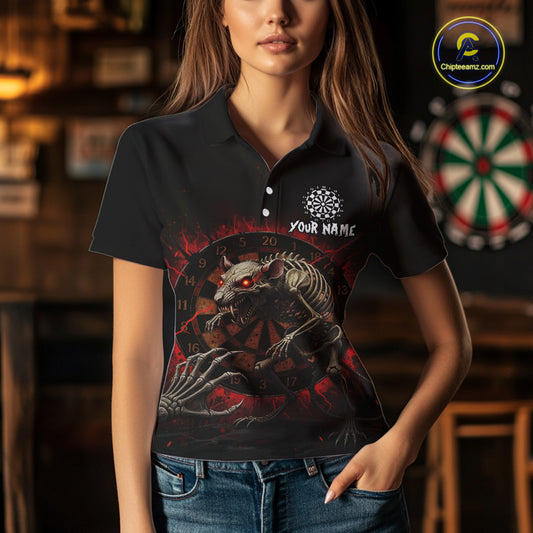 Skeletal Rat Red Splatter Dartboard Custom Women Polo Dart Shirt Skull Dart Jerseys NYN1760