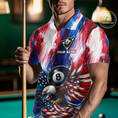 Patriotic Eagle Pool 8 Ball & 9 Ball Men Billiard Shirt Custom US Flag Paint Billiard Team Attire NYN2559