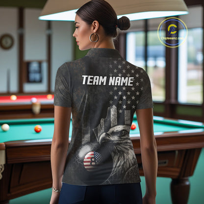 Retro Grunge US Flag Eagle Pool 8 Ball Women's Billiard Shirt Custom Patriotic Billiard Team Attire NYN2564