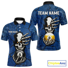 Load image into Gallery viewer, Cracked Blue Skeleton 8 Ball &amp; 9 Ball Billiard Shirt For Men Custom Pool Billiard Polo &amp; 1/4 Zip Jersey NYN3144