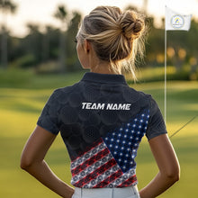 Load image into Gallery viewer, Womens Lightning US Flag Golf Polo Shirts Custom Black Golf Ball America 250Th Golf Shirt NYN3328