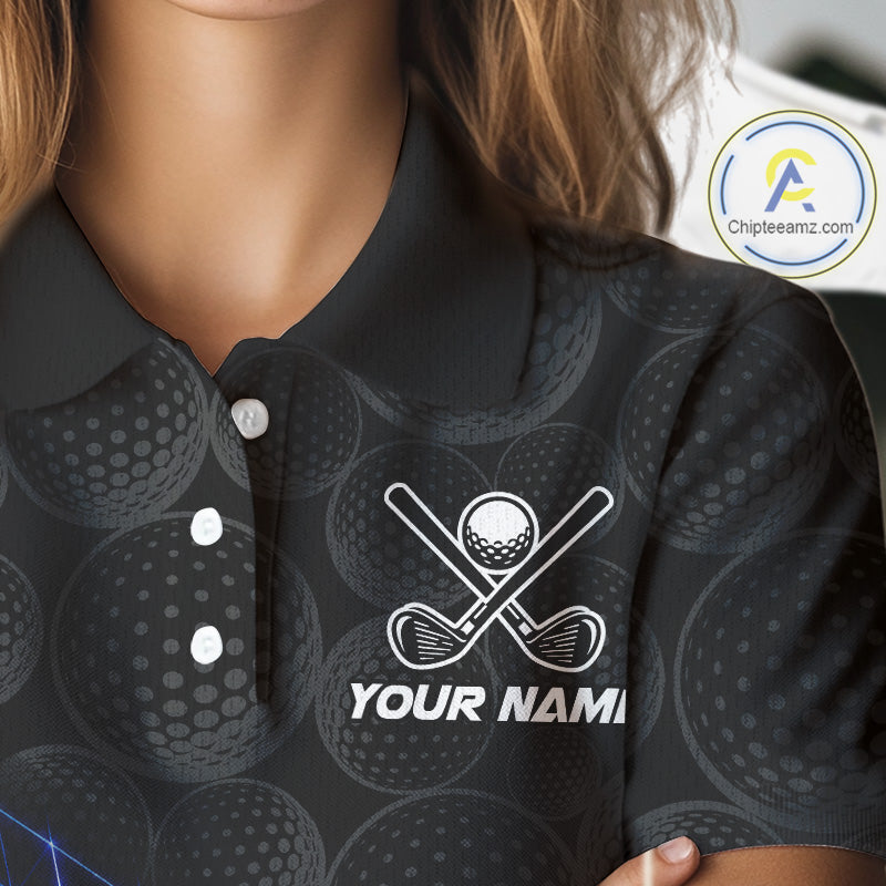 Womens Lightning Texas Flag Golf Polo Shirts Custom Black Golf Ball America Golf Shirt NYN3329