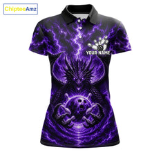 Load image into Gallery viewer, Lightning Purple Thunder Dragon Bowling Polo Shirt For Women Custom Team Bowling League Jersey Personalized Dragon Bowling Apparel