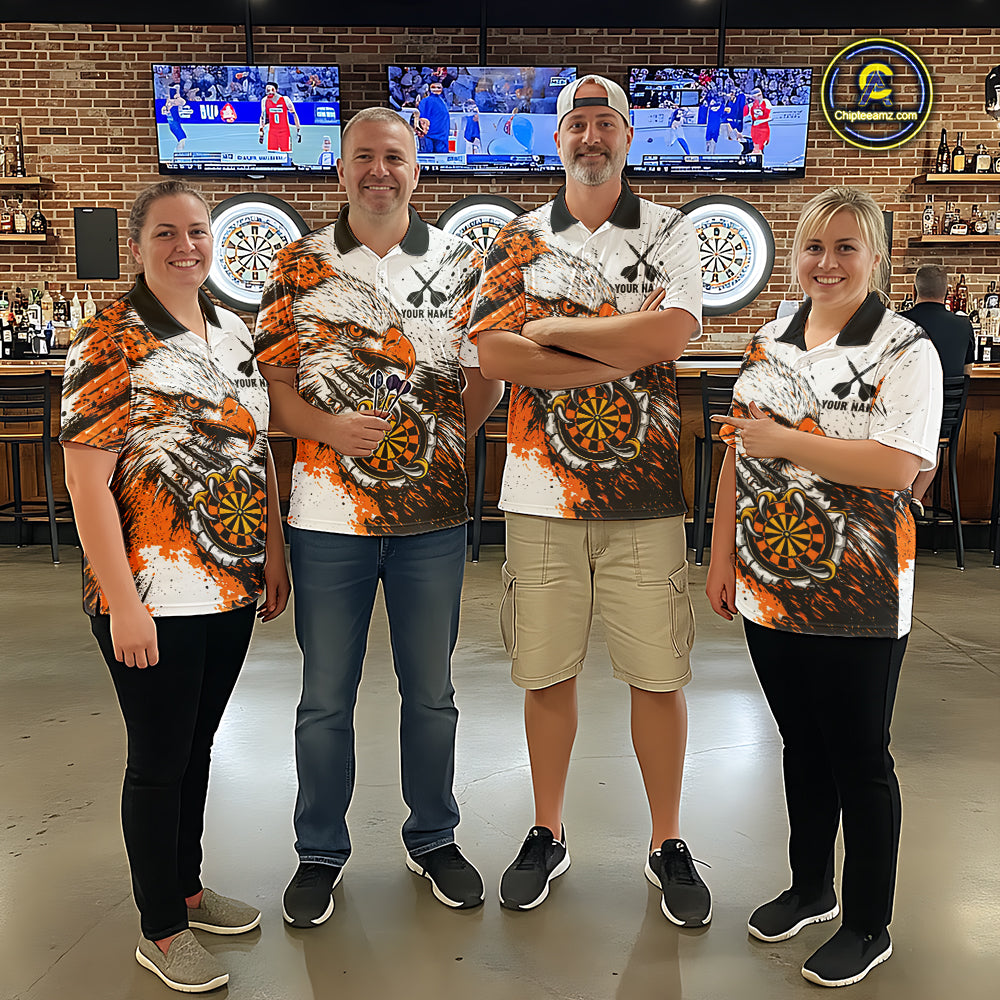 Custom Orange Grunge Eagle Scratch Dartboard Men Darts Polo Shirts Dart Team Jerseys NYN2271
