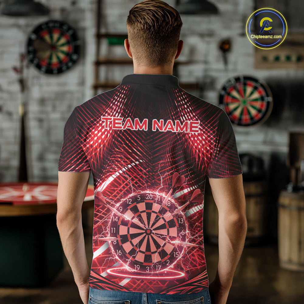 Black And Red Stripes Light Dartboard Custom Darts Polo Shirts Men Dart Team Jerseys NYN2276