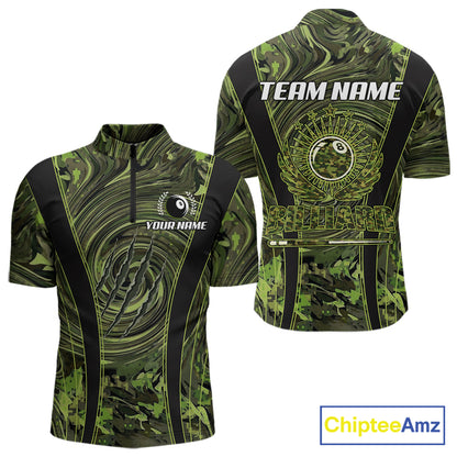 Green Camo 8 Ball Billiard Polo & 1/4 Zip Shirt For Men Custom Pool Team Shirt, Billiard Clothes NYN2941