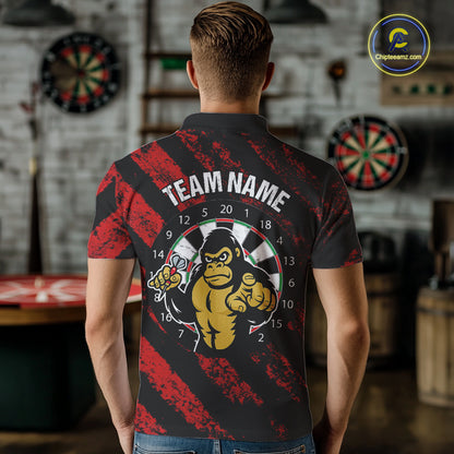 Custom Black And Red Gorilla Funny Dart Polo Shirt For Men Outfits Grunge Dart Jerseys NYN1525