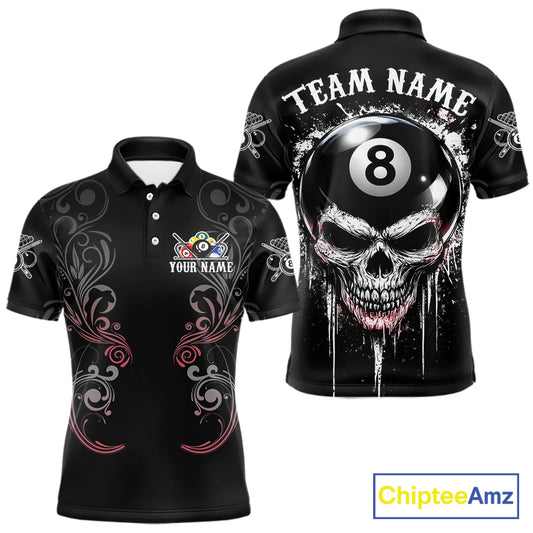 Grey Grunge Skull Billiard Shirts For Men Custom Pool 8 Ball Billiard League Jerseys NYN2291