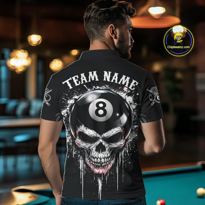 Grey Grunge Skull Billiard Shirts For Men Custom Pool 8 Ball Billiard League Jerseys NYN2291