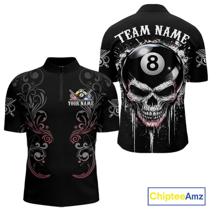 Grey Grunge Skull Billiard Shirts For Men Custom Pool 8 Ball Billiard League Jerseys NYN2291