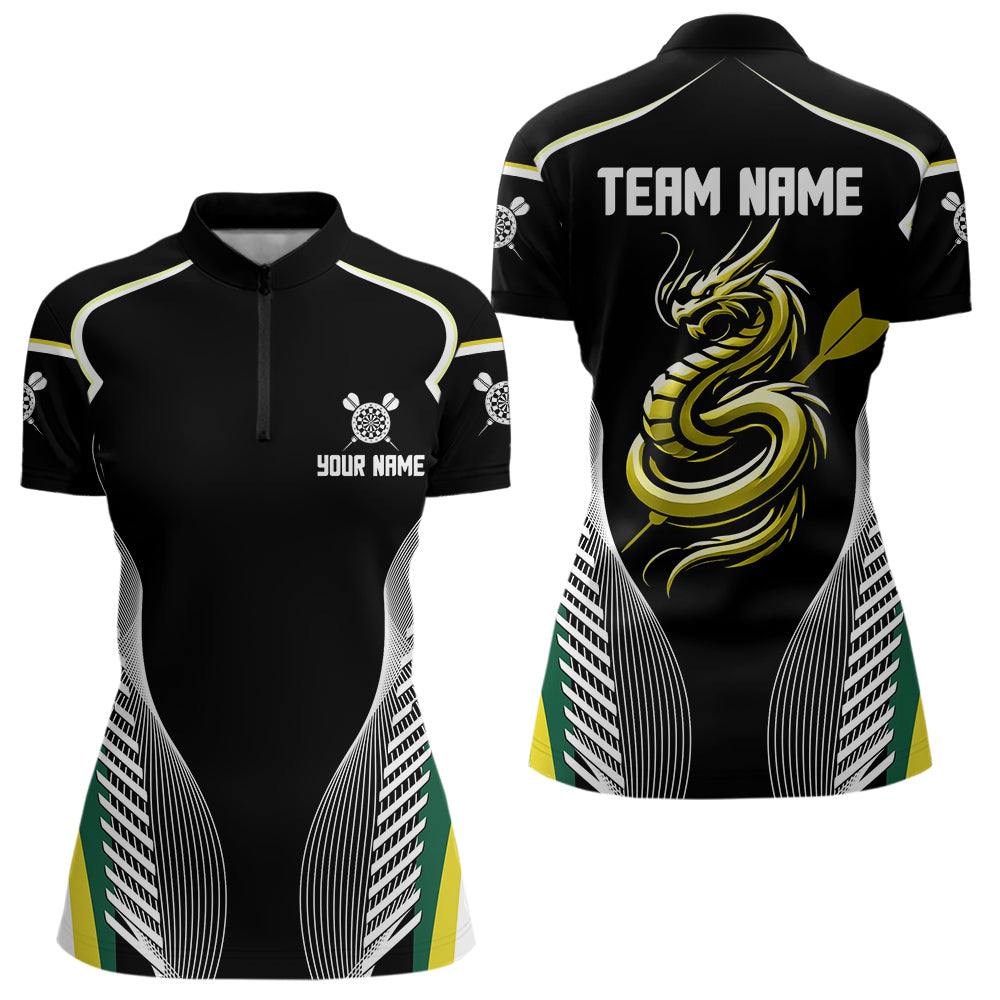 Custom Black And Yellow Dragon Darts Polo & 1/4 Zip Shirts For Women, Dart Team Jerseys NYN0034