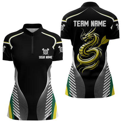 Custom Black And Yellow Dragon Darts Polo & 1/4 Zip Shirts For Women, Dart Team Jerseys NYN0034