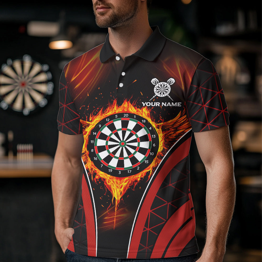 Custom Black-Red Fire Flames Dartboard Dart Shirts For Men Dart Tournament Team Jerseys NYN0038