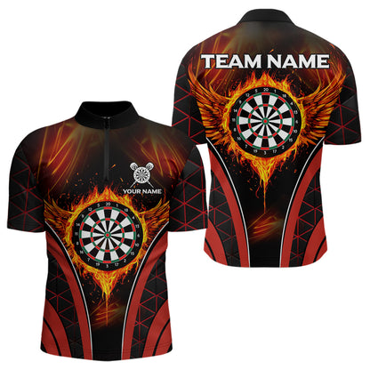 Custom Black-Red Fire Flames Dartboard Dart Shirts For Men Dart Tournament Team Jerseys NYN0038