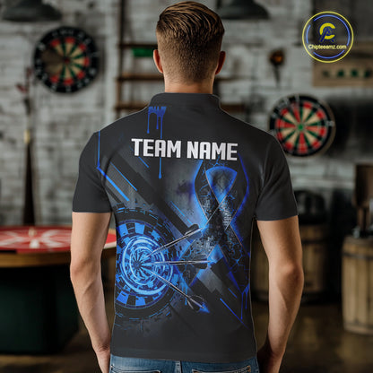 Lightning Blue Ribbon Dartboard Custom Prostate Cancer Awareness Darts Polo Shirt For Men NYN1806