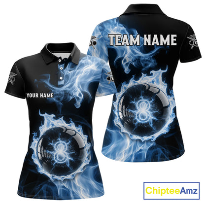 Blue Flaming Pool Billiard Shirts For Women Custom Light Ball 8 Billiard Team Jerseys NYN2300