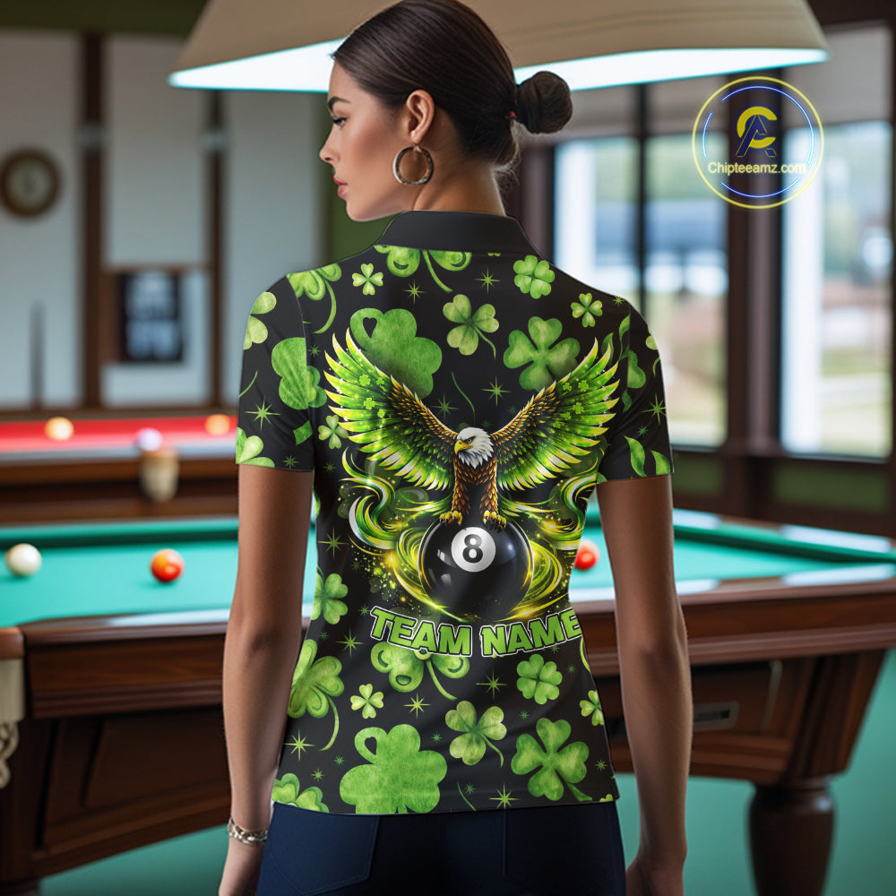 Eagle Shamrock Green St Patrick's Day Women Billiard Shirts Personalized Pool 8 Balls Billiard Attire NYN2740