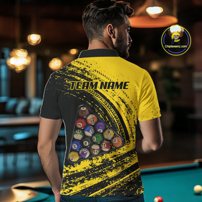 Yellow Grunge Billiard 15 Ball Pool Polo & Quarter-Zip Shirt Custom Billiard Team Attire For Men NYN2747