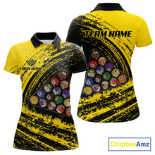 Load image into Gallery viewer, Yellow Grunge Billiard 15 Ball Pool Polo &amp; Quarter-Zip Shirt Custom Billiard Team Attire For Women NYN2747