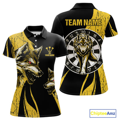 Custom Black And Yellow Wolfs Dartboards Grunge Dart Shirts For Women, Dart Team Jerseys NYN0043