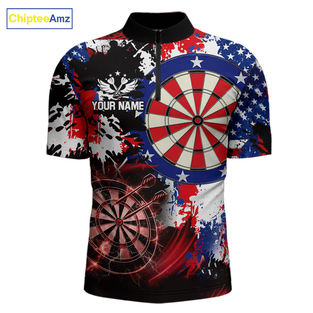 Personalized Patriotic Grunge Darts Polo & 1/4-Zip Shirt For Men Thunder Dart Team Jerseys NYN2954