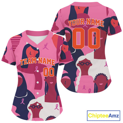 Custom Women's Pink Ribbon Baseball Jersey Breast Cancer Awareness Youth Baseball Jersey NYN1253
