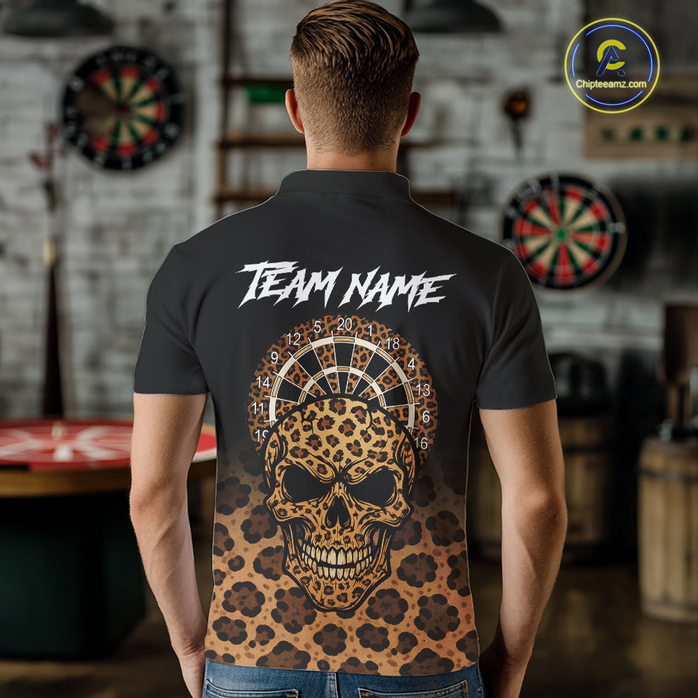 Brown Skull & Dartboard Leopard Pattern Darts Polo Shirts For Men Darts Team Jerseys NYN2755
