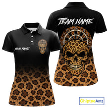 Load image into Gallery viewer, Brown Skull &amp; Dartboard Leopard Pattern Darts Polo Shirts For Women Darts Team Jerseys NYN2755
