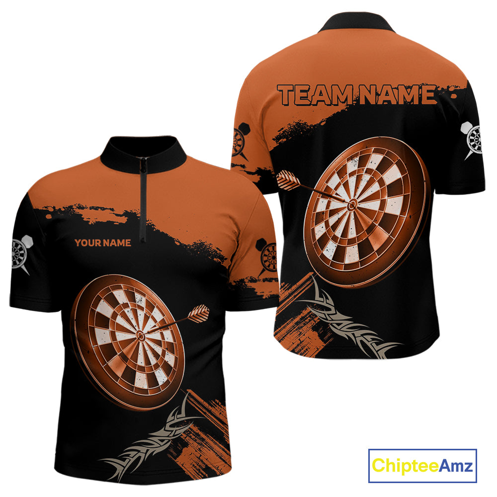 Personalized Orange Dartboard Arrow Polo & 1/4 Shirts For Men, Dart Team Jerseys NYN0052