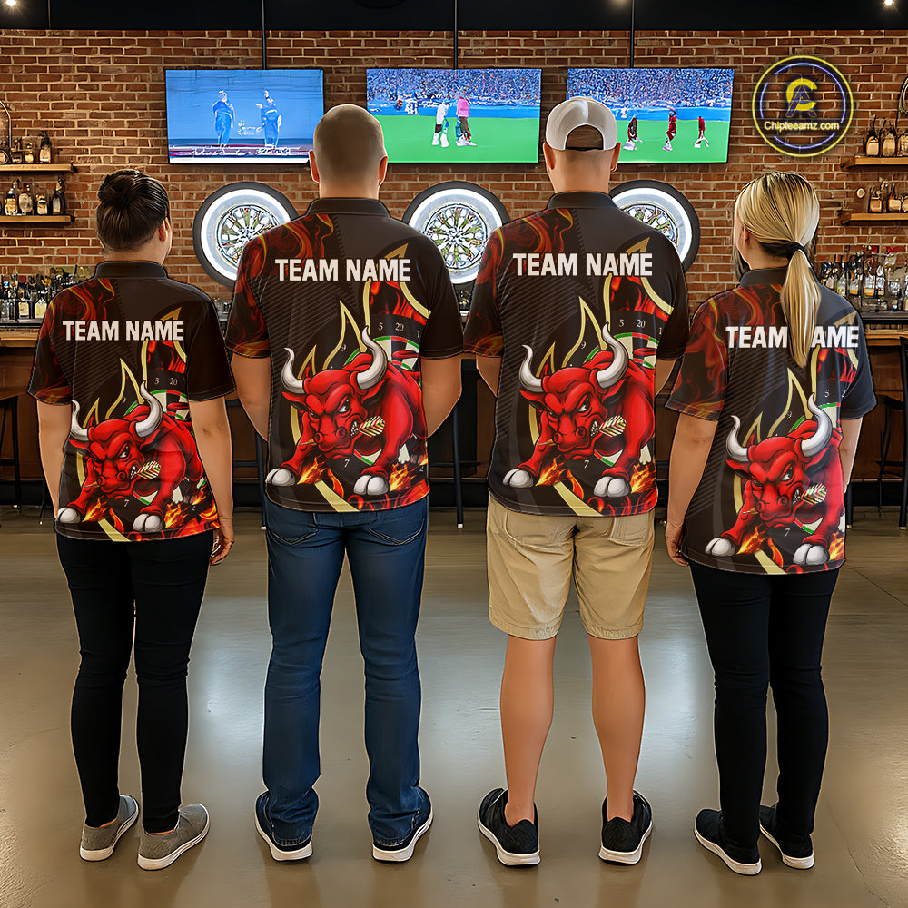 DartsPersonalized Bull Red Flames Darts Polo & 1/4-Zip Shirt For Women Funny Dart Team Dart Jerseys NYN2962