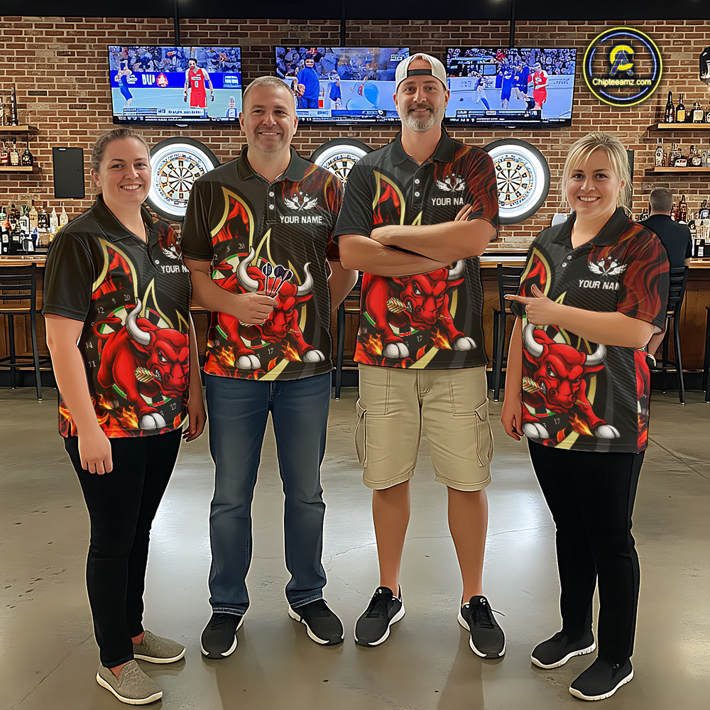 DartsPersonalized Bull Red Flames Darts Polo & 1/4-Zip Shirt For Women Funny Dart Team Dart Jerseys NYN2962