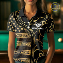 Load image into Gallery viewer, Black &amp; Gold Tribal 8 Ball Pool Shirts Custom Women Billiard Polo &amp; 1/4 Zip Shirt Billiard Team Jerseys NYN2970