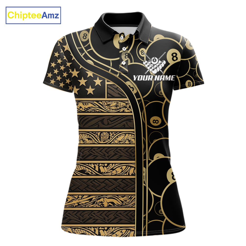 Black & Gold Tribal 8 Ball Pool Shirts Custom Women Billiard Polo & 1/4 Zip Shirt Billiard Team Jerseys NYN2970