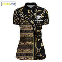 Load image into Gallery viewer, Black &amp; Gold Tribal 8 Ball Pool Shirts Custom Women Billiard Polo &amp; 1/4 Zip Shirt Billiard Team Jerseys NYN2970