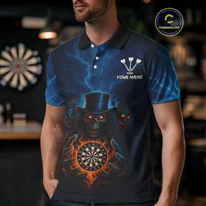 Flaming Dartboard & Evil Magician Darts Shirt For Men - Custom Player & Team Name NYN0392
