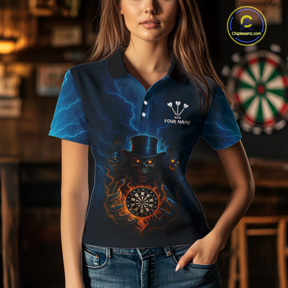 Flaming Dartboard & Evil Magician Darts Shirt For Women - Custom Player & Team Name NYN0392
