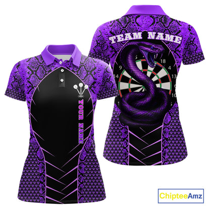 Custom Black And Purple Snake Pattern Cobra Dart Women Polo Shirt, Dart Jerseys NYN1551