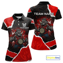 Load image into Gallery viewer, Black &amp; Red Splatter Rhino Women Darts Polo Shirt Custom Funny Team Dart League Jerseys NYN2067