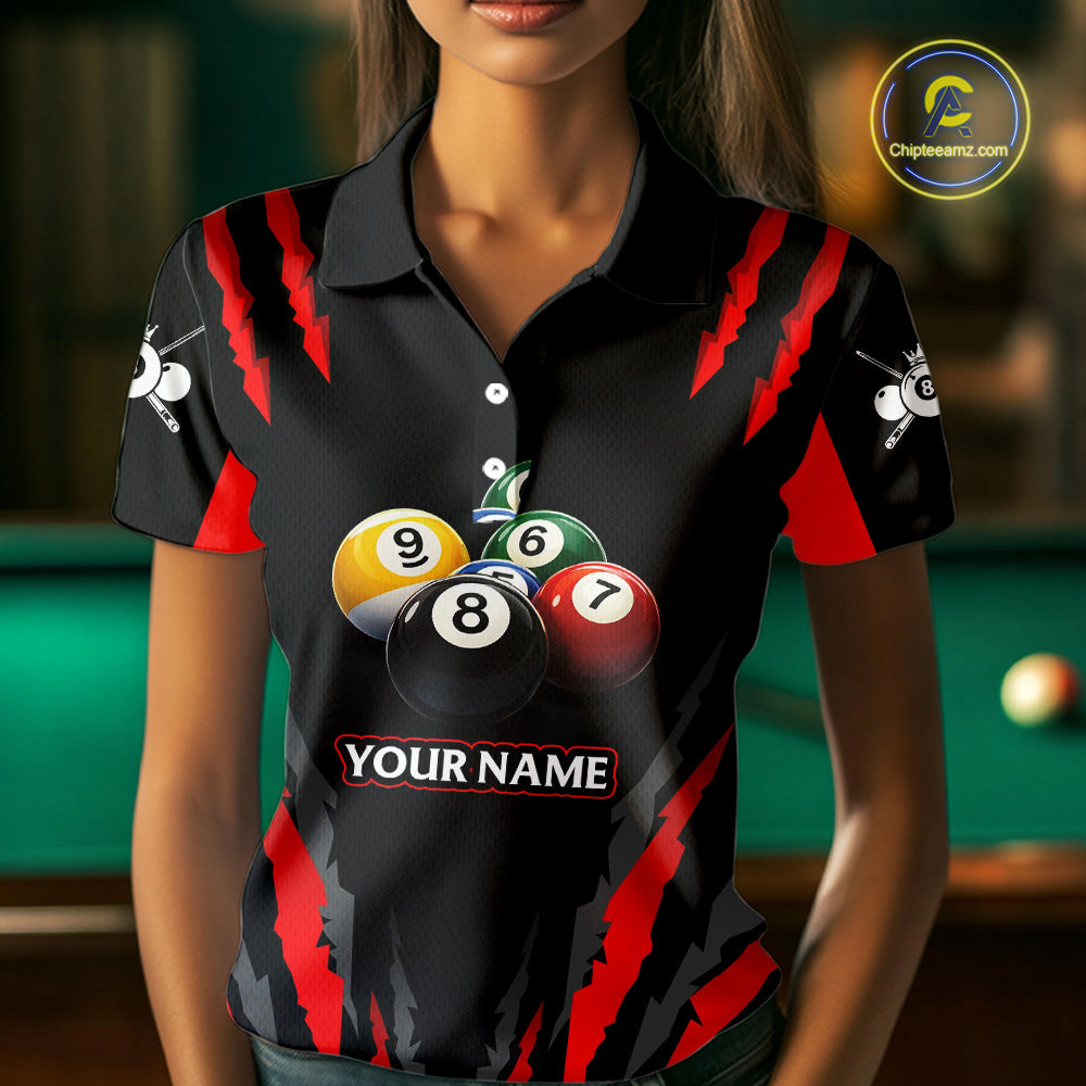 Black & Red Women's Billiard Ball Shirts Personalized Crown 8 Ball Billiard Team Attire NYN2330