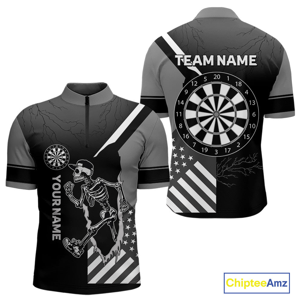 Skeleton Running Black Pattern Dartboards Dart Shirts For Men, Dart Jerseys NYN0055